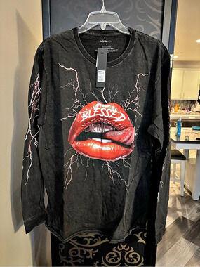 NOVAMEN Blessed By Lighting Long Sleeve Tee Graphic Long Sleeve Tee in Black